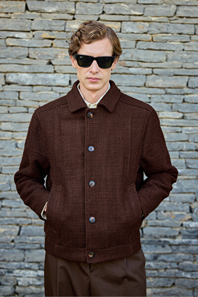 Danger Erkek Tasarım Kumaş Teknik Mont Ceket Kahverengi