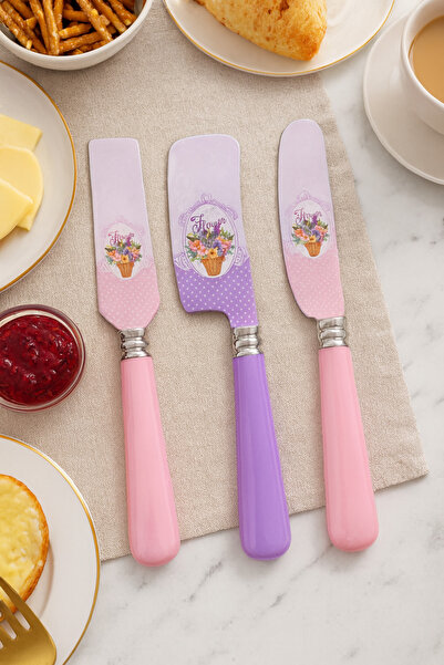 Mareluxe 3’lü Kahvaltı Bıçak Seti | Renkli & Şık Reçel Sürme Bıçakları – Çiçe...