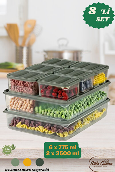 Stile Cucina 8-Piece Refrigerator Organizer Microwave-Safe Freezer Storage Container (2X3500Ml)(6X775Ml)