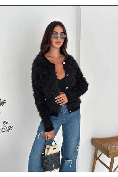 Azra Moda Style Knitwear Cardigan Diamond Pattern Soft Texture Beard Fabric Women