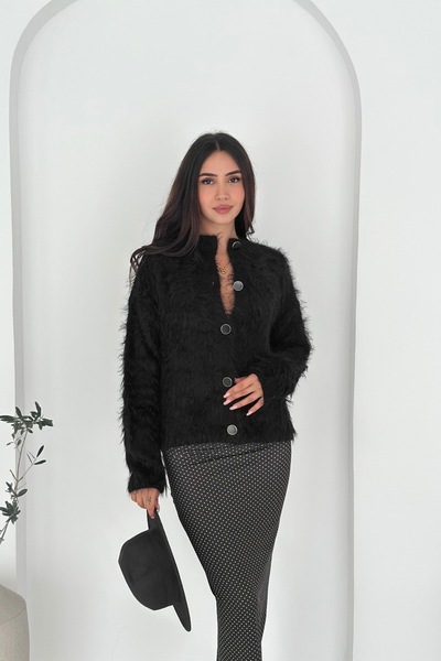 Noi Belis Cardigan tricotat cu gât rotund din blană artificială AW25HI0024