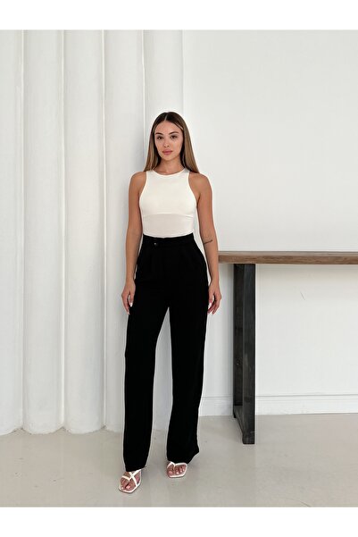 MODAMİNEM Γυναικείο παντελόνι Palazzo με ψηλόμεσο αυθεντικό σχέδιο