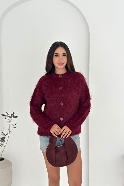 Noi Belis Faux Fur Crew Neck Knitwear Cardigan Aw25Hi0024