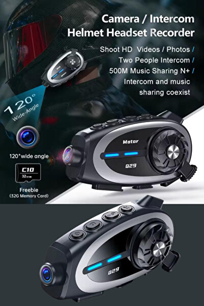 CROW'S TECH Kameralı Motosiklet Intercom 1080P FULL HD-1500 mAh | BT 5.4 | Su Geçirmez Video Kayıt Özellikli