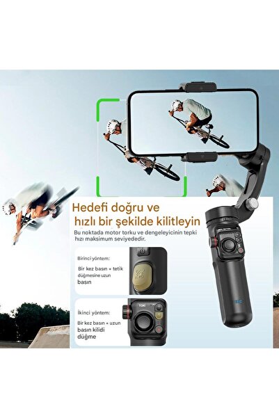 Protonust 3 Eksenli Telefon Gimbal Kamera Takip Özellikli, LED Işık Dahili Mikrofonlu Vlog Çekim Seti