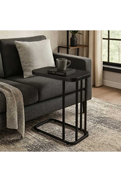 Casco Modern side table with wooden top and stylish metal base