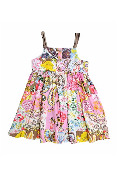 Çikoby Desenli Askılı Kız Çocuk Elbise