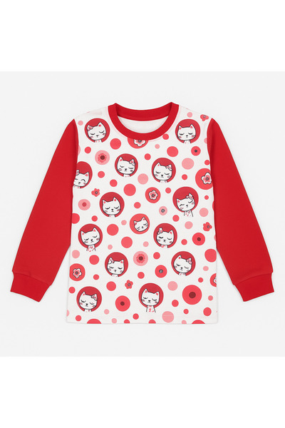 Tarık Baby Girl and Child Cat Pattern Long Sleeve Interlock Fabric 100% Cotton Seasonal Pajama Set
