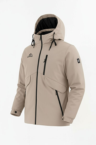 SİVAİST Men's Cream Outdoor Water-Repellent Hooded Coat – Windproof, Lightweight, and Durable