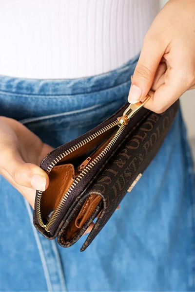 Just Polo Women's New Season Multi-Compartment Wallet Shopper with Zipper and Snap Fasteners, Suitable for Daily Use