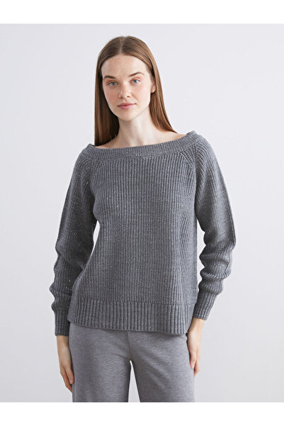 LC Waikiki Gray boat neck Oversized women's knitwear sweater from plus-store