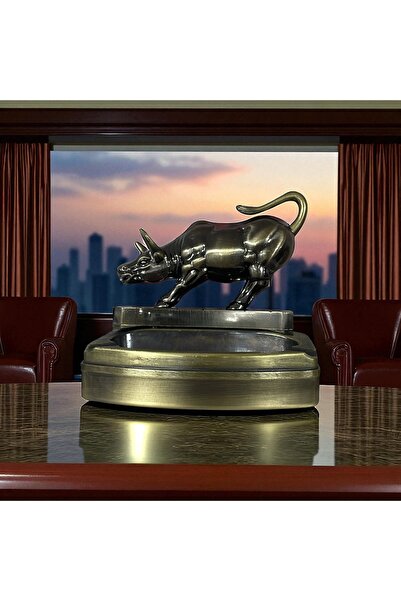 Genel Markalar Boğa Figürlü Metal Çakmaklı Masa Kül Tablası