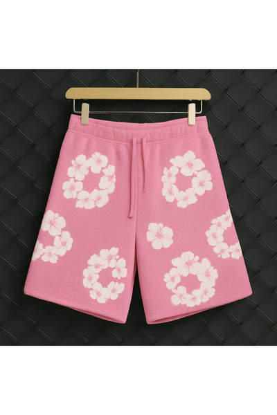 CLASSY.MODA Unisex Shorts - Embossed Floral Print - Comfortable Fit - Summer Sports Shorts for Women and Men