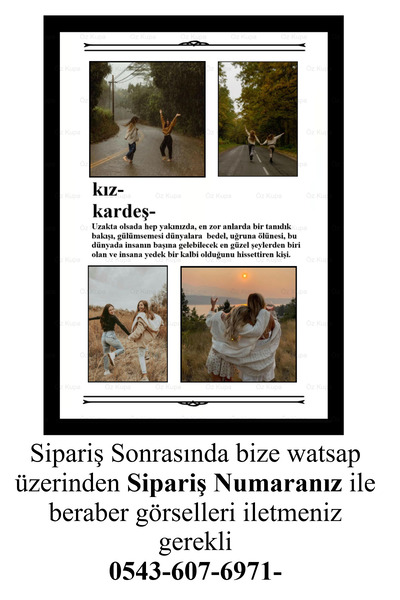 Öz Kupa Kişiye Özel Kız Kardeş Tasarımlı Çerçeve Görünümlü 4 fotoğraflı Anı Gazetesi MDF Tablo