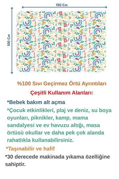 BibKing Sıvı Geçirmez Yıkanabilir | Aktivite Boyama | Oyun Halısı | Bebek Bakım Örtüsü | 100X150 cm