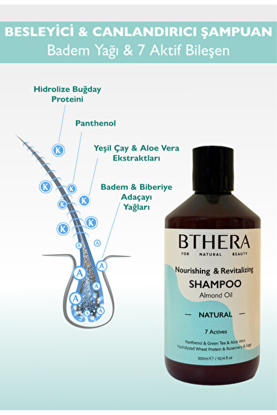 Bthera Natural %100 Doğal Besleyici Canlandırıcı Şampuan Badem Yağlı-Kuru Yıpranmış Saçlar-300ml