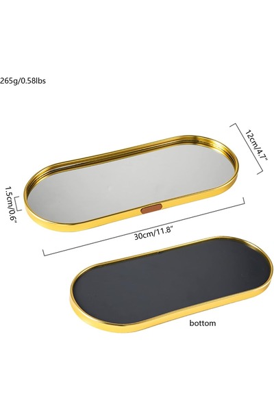 Kara package صينية ديكور معدنية دائرية طويلة وضيقة من الستانلس ستيل بتصميم مراة ذهبية رفيعة مع حافة منخفضة