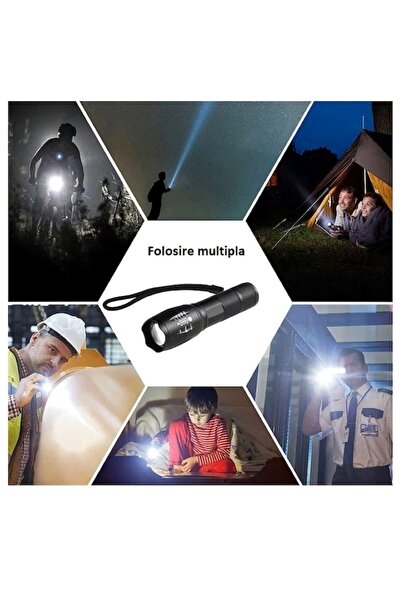 EMATTERIO Professional Tactical LED Flashlight, Adjustable Focus, 5 Modes, 900m, Water Resistant, Black