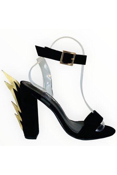 Public Desire - Women's Heeled Sandals Public Speedy Flames, Black Suedette, Size 37 EU