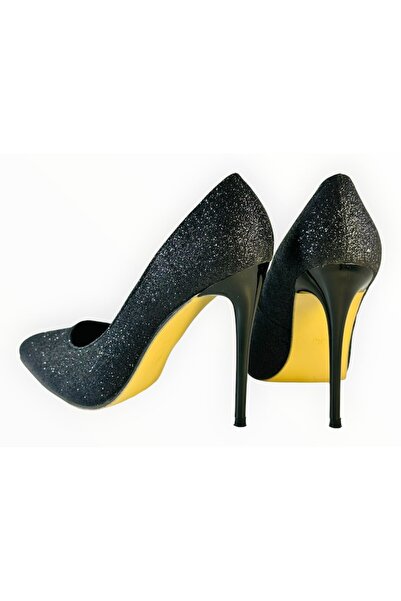 OEM Elegant Women's Stiletto Heels - Black Lurex Surface - Size 36 EU