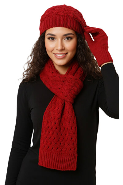 derikem Women's Winter Knitted Beanie, Scarf and Gloves Set