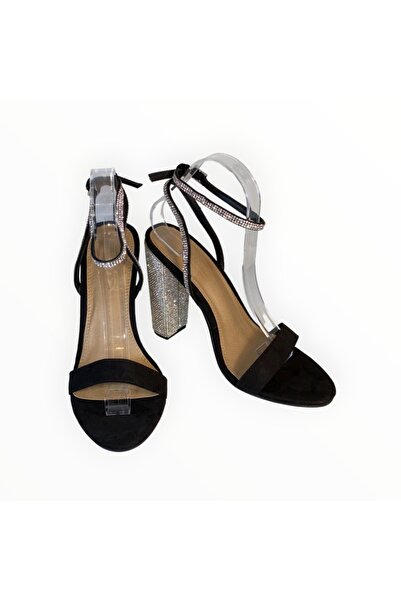 ASOS Sandale cu Toc Diamante Suedette Negru si Cristale, Marimea 40 EU