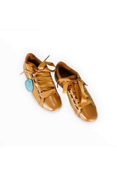 Puma Women's Low Cut Sport Shoes, Synthetic Leather, Caramel with Laces and Satin Bow, Size 36 EU