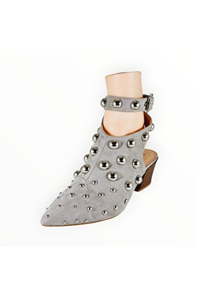 OEM Western Women Cutout Shoes Jol Suedette Gray Metal Decorations Size 37