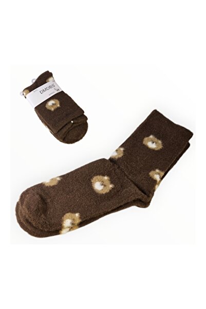 Vadodara Women's Socks, Alpaca Wool Blend, Brown, Teddy Bear Design, Size 36-41