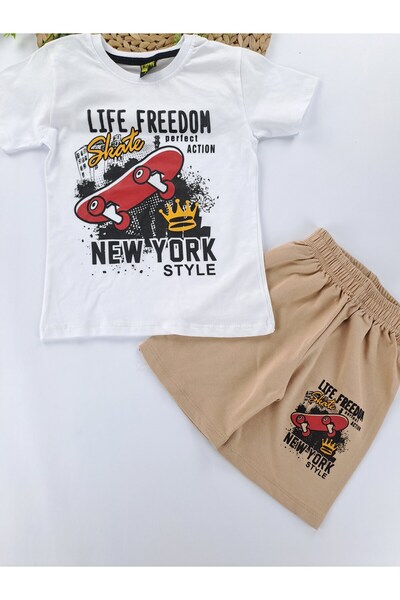 Butik Boy's New York Shorts T-Shirt Two-Piece Set Cotton Fabric