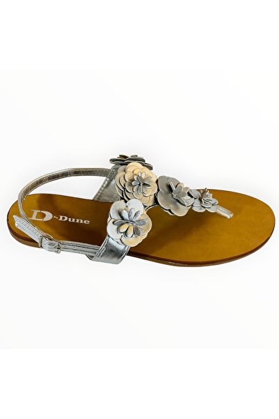 Dune London Sandals Post Toe Dune London, Floral Applications, Silver Leather, Size 38 EU