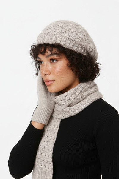 derikem Women's Winter Knitted Beanie, Scarf and Gloves Set