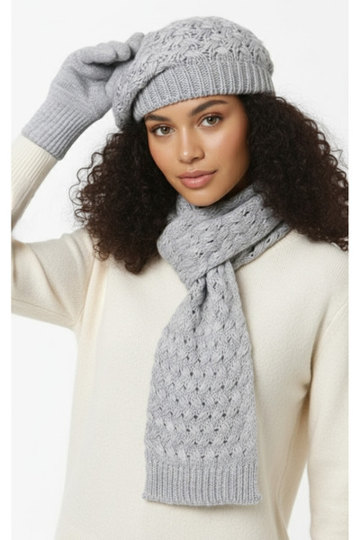 derikem Women's Winter Knitted Beanie, Scarf and Gloves Set