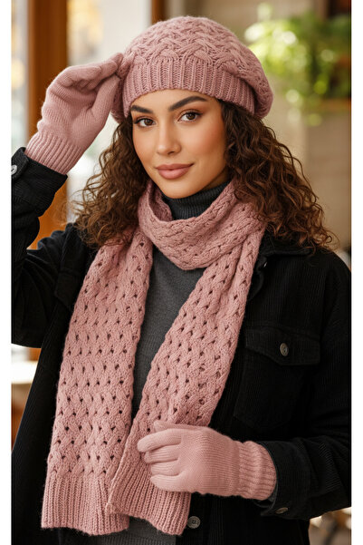 derikem Women's Winter Knitted Beanie, Scarf and Gloves Set
