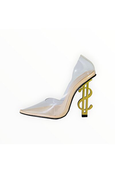 Public Desire Women's D'Orsay PVC Transparent Shoes with Metallic Dollar Logo Heel Size 36 EU