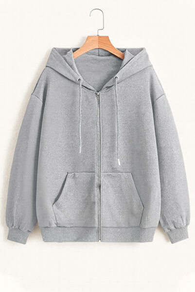 CLASSY.MODA Unisex Üç İplik Fermuarlı Kapüşonlu Sweatshirt – Rahat Kalıp Basi...