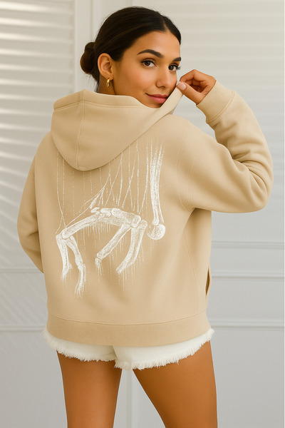 CLASSY.MODA Γυναικείο φούτερ με κουκούλα με καλλιτεχνικό σχέδιο με τρεις κλωσ...