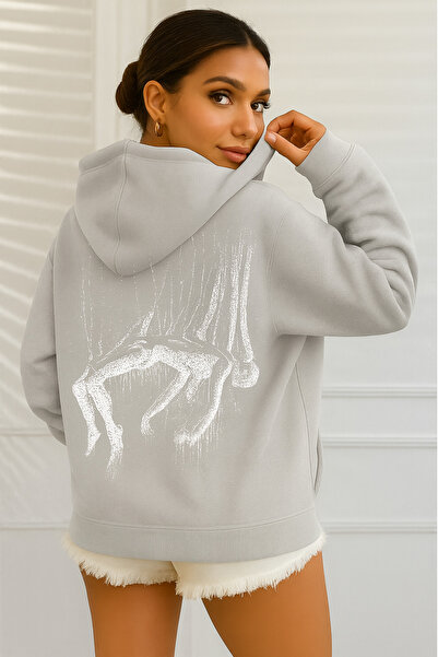 CLASSY.MODA Γυναικείο φούτερ με κουκούλα με καλλιτεχνικό σχέδιο με τρεις κλωσ...