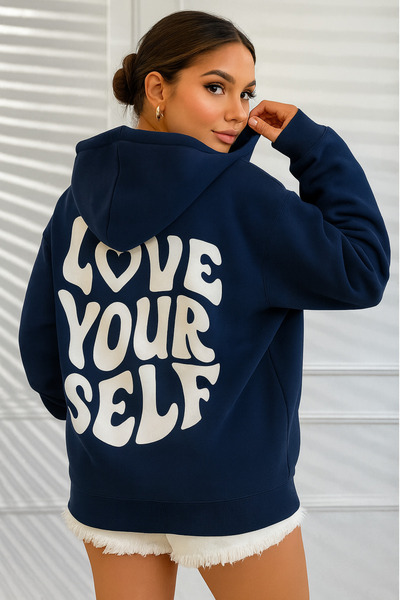 CLASSY.MODA Γυναικείο φούτερ με κουκούλα μεγάλου μεγέθους με εκτύπωση LOVE YO...