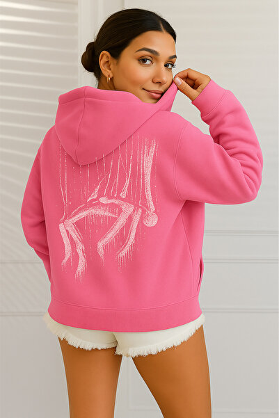 CLASSY.MODA Γυναικείο φούτερ με κουκούλα με καλλιτεχνικό σχέδιο με τρεις κλωσ...