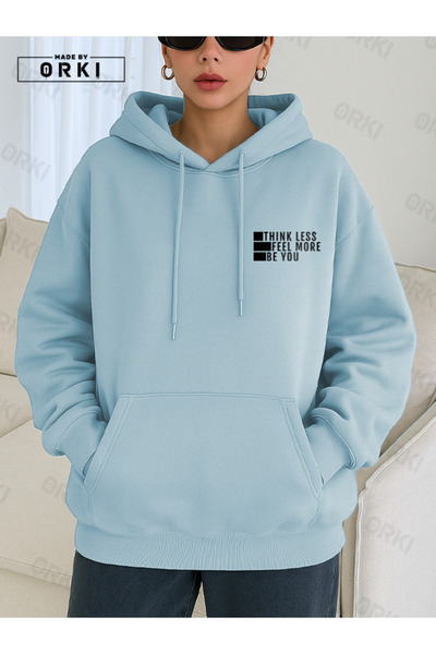 EFFRENATU Γυναικείο φούτερ με κουκούλα σε ανοιχτό μπλε χρώμα, με στάμπα  "Be ...