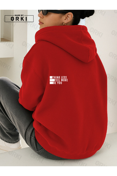 EFFRENATU Γυναικείο κόκκινο φούτερ με κουκούλα σε μεγάλο μέγεθος – με τυπωμέν...