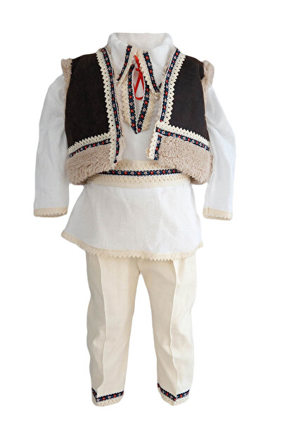 fantasialand Costum botez traditional baieti 4 piese, model Petru, culoare maro