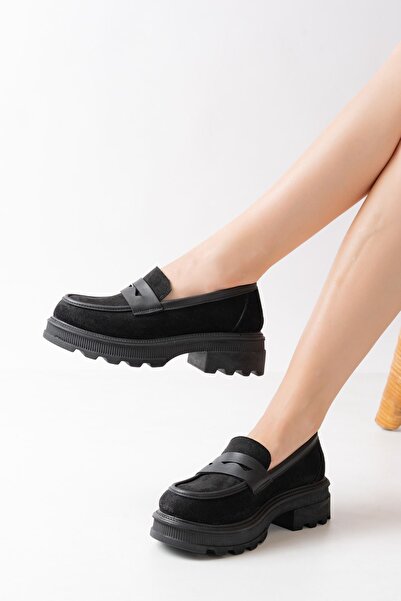 ETİLER COLLECTION 746-759 Black Suede Daily High-Sole Loafer Shoes