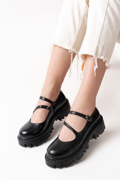 ETİLER COLLECTION 868-756 Black Patent Leather Daily High-Sole Loafer Shoes