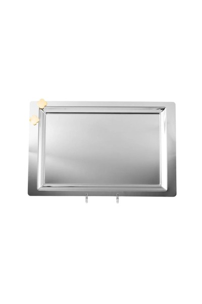 ORIAN صينية تقديم مستطيلة فاخرة من الفولاذ مقاس 53 سم باللون الذهبي النيكل