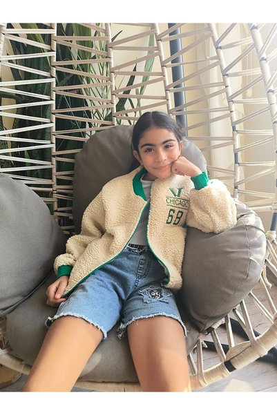Flower Kids Wear Eid Holiday Boys Girls Children's College Coat Set of Plush Fleece Zippered Pocket Beige-Green, ! !! Narrow Mold