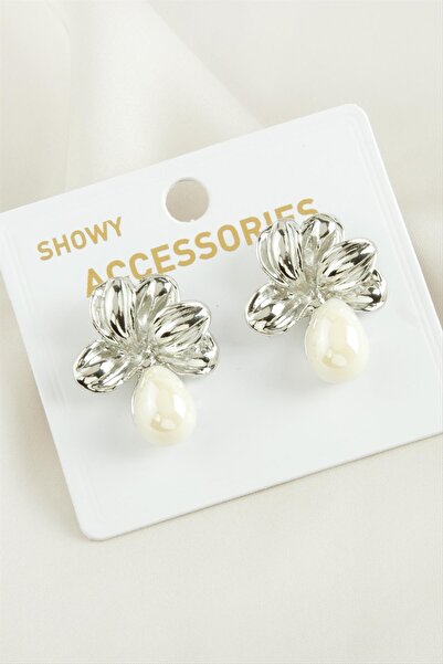 CT STONES أقراط اللؤلؤ على شكل قطرة الزهرة