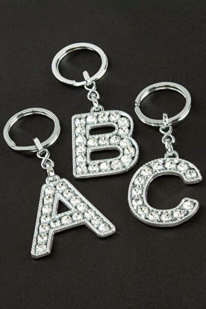 CT STONES Silver Colored Stone Letter Keychain