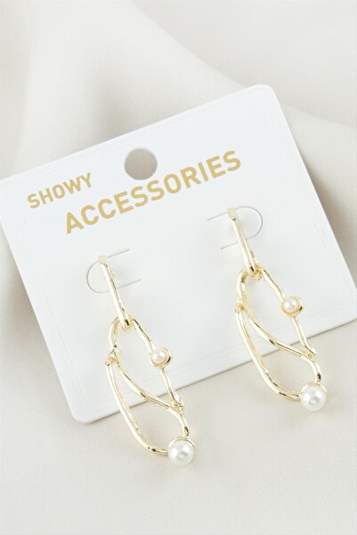 2K Bijuteri Oval Pearl Metal Earrings